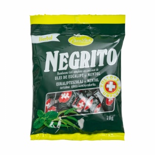Negrito – Bomboane tari, umplute, cu extract de ulei de eucalipt și mentol, 70 g